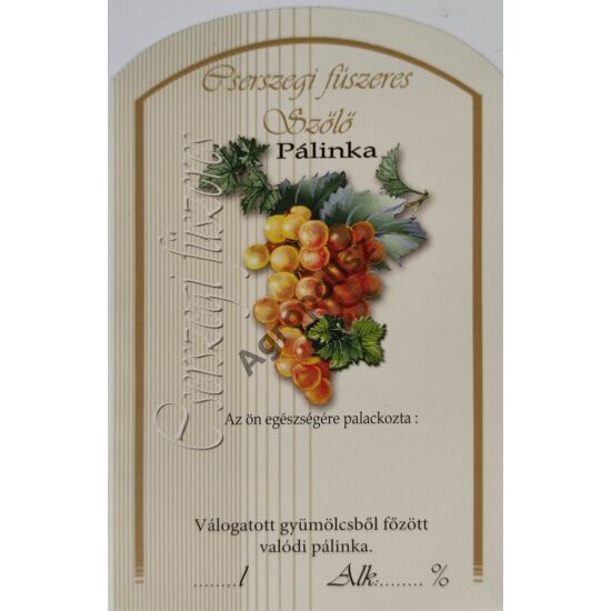 Pálinka üveg címke cserszegi fűszeres szőlő II 10 db/cs