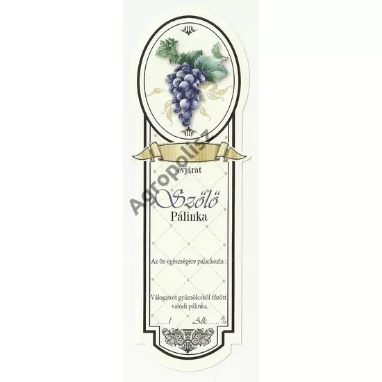 Pálinka üveg címke keskeny kék szőlő 10 db/cs